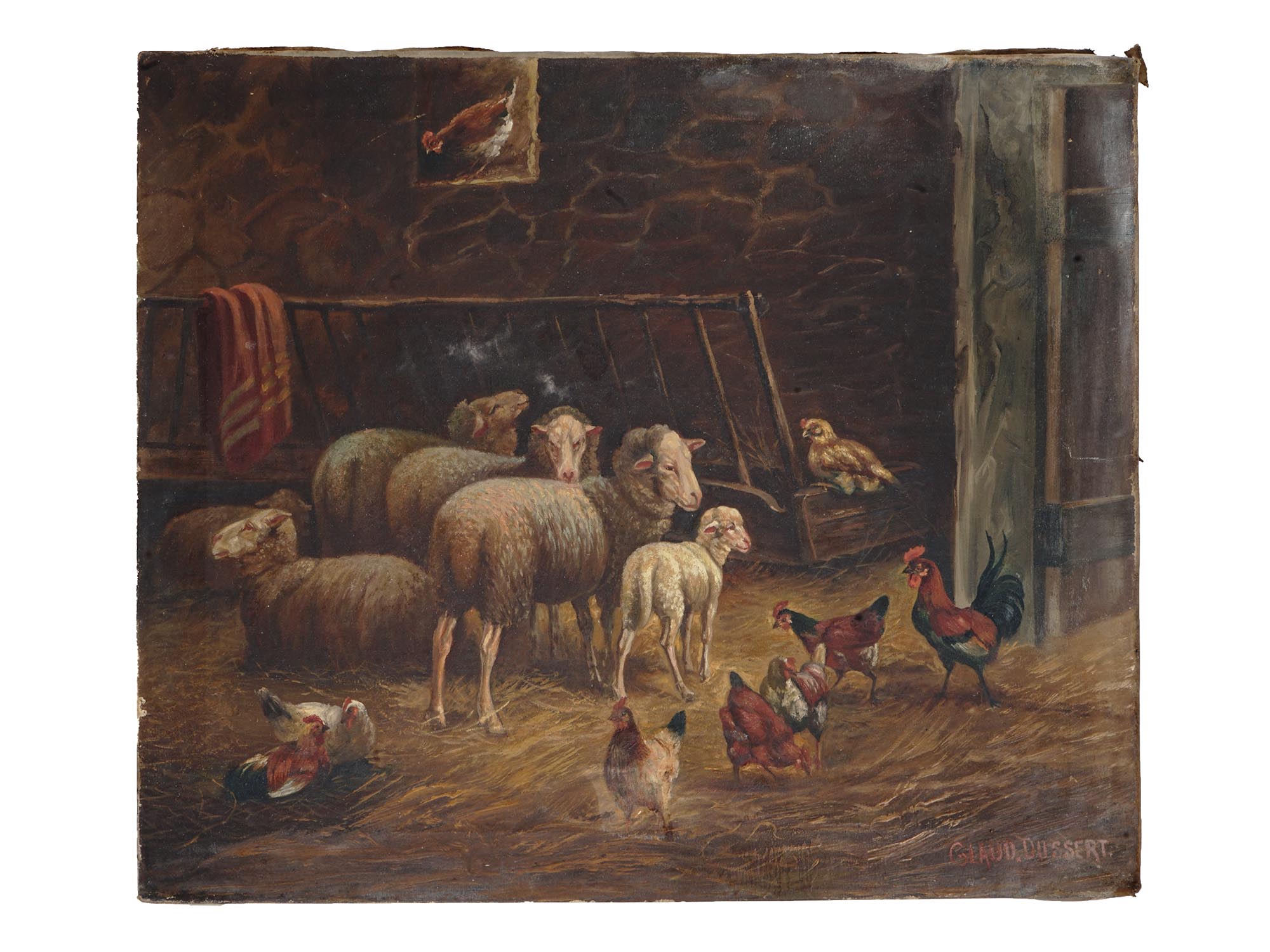 ANTIQUE PASTORAL SCENE SHEEPS OIL PAINTING SIGNED PIC-0